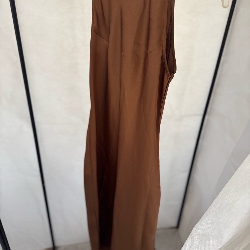 Sleek Brown Satin Dress